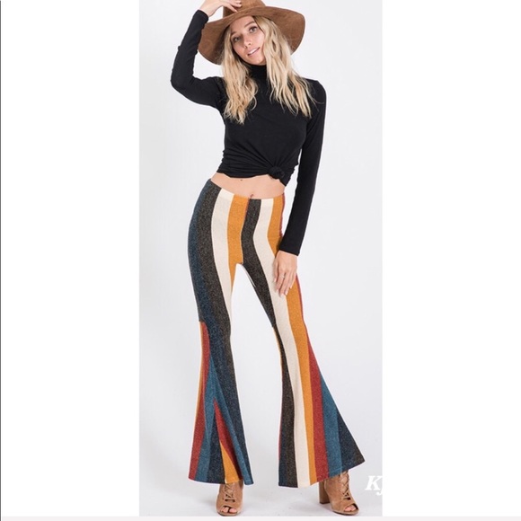 ❤️LAST 2! Multi Stripe High Waist Brushed Flares - Picture 8 of 10